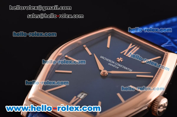 Vacheron Constantin Malte Japanese Miyota OS2035 Quartz Rose Gold Case with Blue Leather Strap and Blue Dial - Click Image to Close
